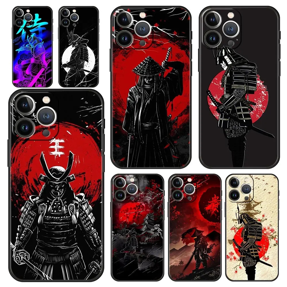 Pintura Japón Samurai Art funda de teléfono de lujo para iPhone 13 15 14 12 11 Pro MAX XR X SE XS 7 8 Plus funda negra de silicona suave