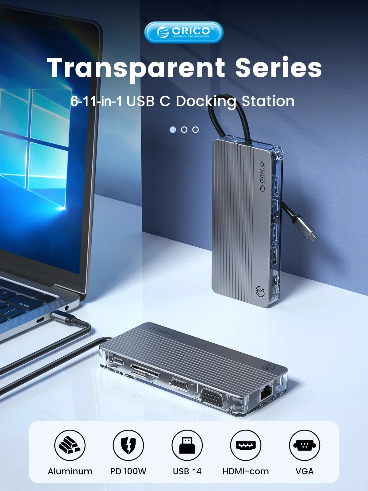 ORICO Multi USB C estación de acoplamiento USB Hub divisor usb c a hdmi convertidor SD/TF PD 100W lector de tarjetas de carga rápida accesorios de pc - imagen 3