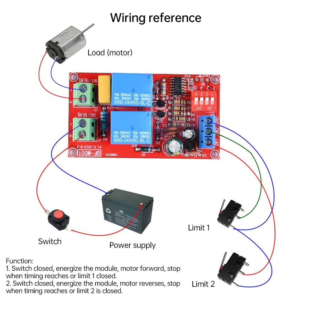 Módulo de relé de avance y retroceso de Motor CC de conmutación de potencia de 5V/12V/24V 10A para Motor de varilla de empuje eléctrica de válvula solenoide
