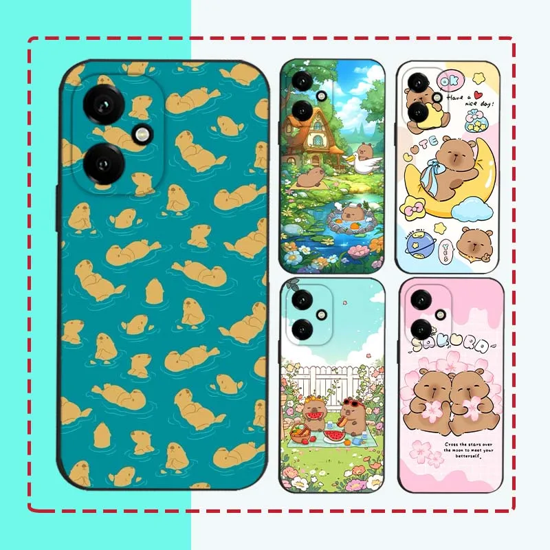 Funda con patrón de dibujos animados de capibara para Honor Play 5T 50 4T 40 4 3 30 20 Magic 7 6 5 Lite Pro Plus Youth 5G funda de teléfono negra