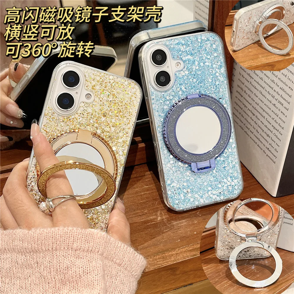 Redmi 14C 14 C lentejuelas brillo espejo soporte funda para Xiaomi Redmi 14C 13C 12C 10C 9C A3 13 12 10 10A 9A cubierta de silicona suave - imagen 5