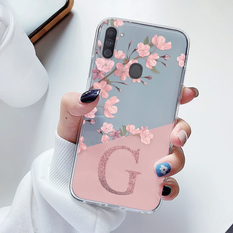 Funda trasera de lujo para Samsung Galaxy A11 M11, carcasa suave y delgada con letras de A-Z, parachoques transparente para Samsung A 11 M - imagen 4