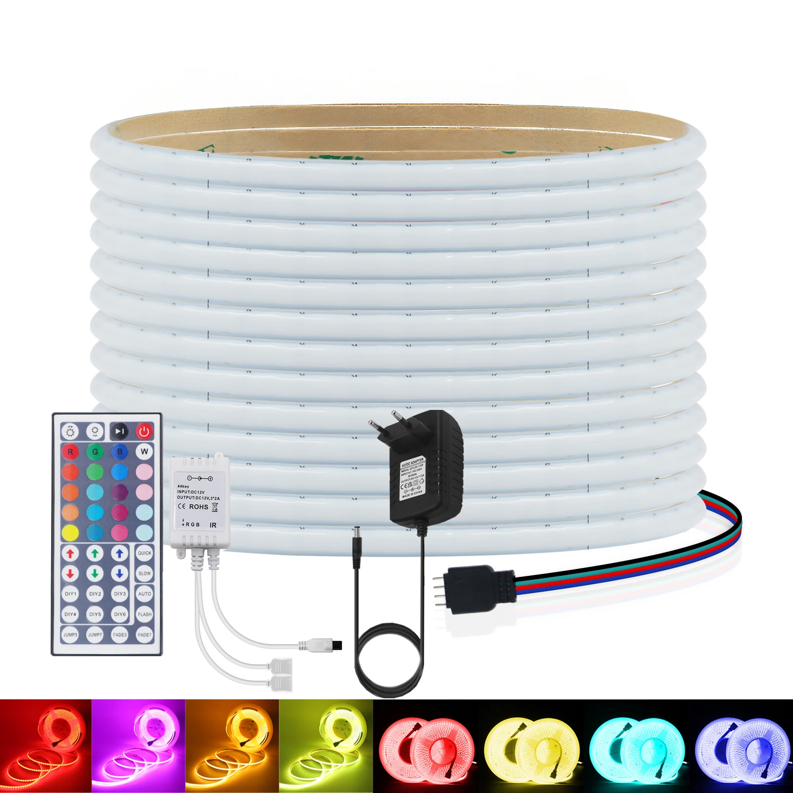 Tira de luces LED RGB COB, 12V, 24V, súper delgada, 5mm, Flexible, de alto brillo, cinta colorida RGB con Control remoto para decoración del hogar