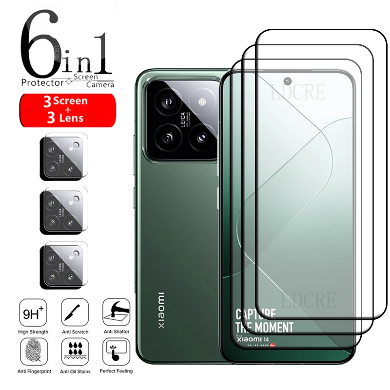 Protector de pantalla 6 en 1 para Xiaomi Mi 14, cristal 9H HD para Xiaomi Mi 12T 13T Pro 13 14 Poco X5 Pro - imagen 2
