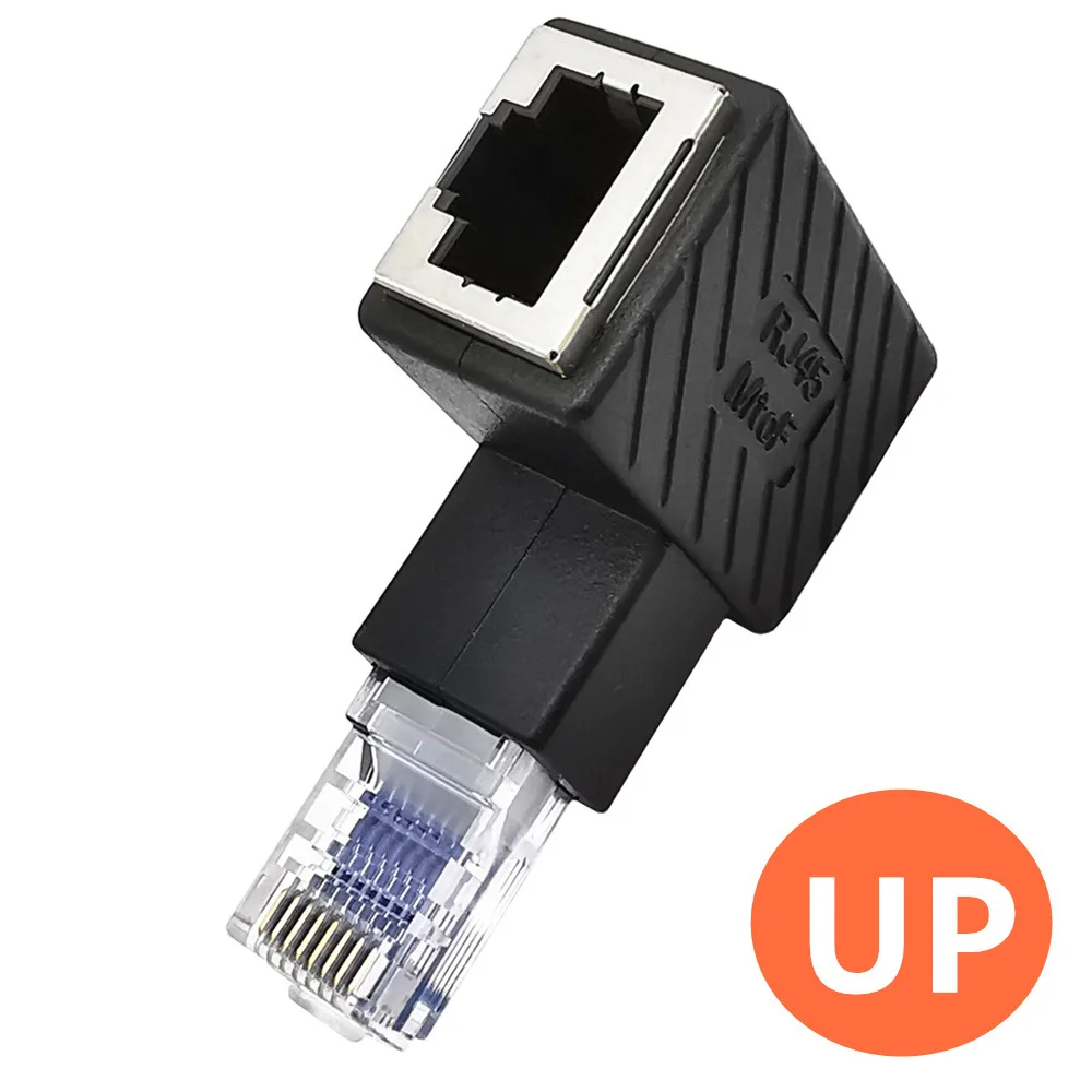 Adaptador convertidor macho a hembra RJ45 de 90 grados arriba abajo izquierda derecha Cat5 Cat5e LAN extensor de conector de Cable de red Ethernet - imagen 5