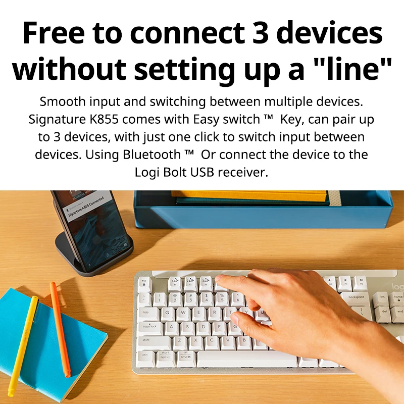 Teclado mecánico inalámbrico Logitech K855, eje rojo TTC, diseño de 84 teclas, conexión receptor Bluetooth o 2,4G - imagen 4