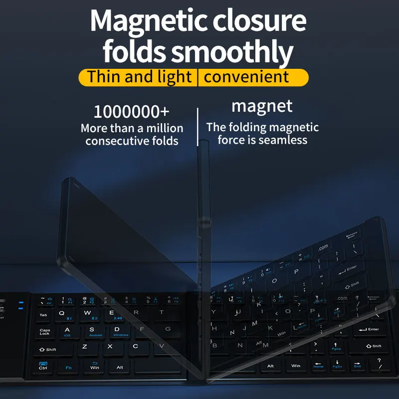 Juego de ratón y teclado inalámbrico plegable Bluetooth y 2,4G para PC/portátil/tableta, teclado de viaje portátil recargable con ratones de 1600DPI - imagen 5