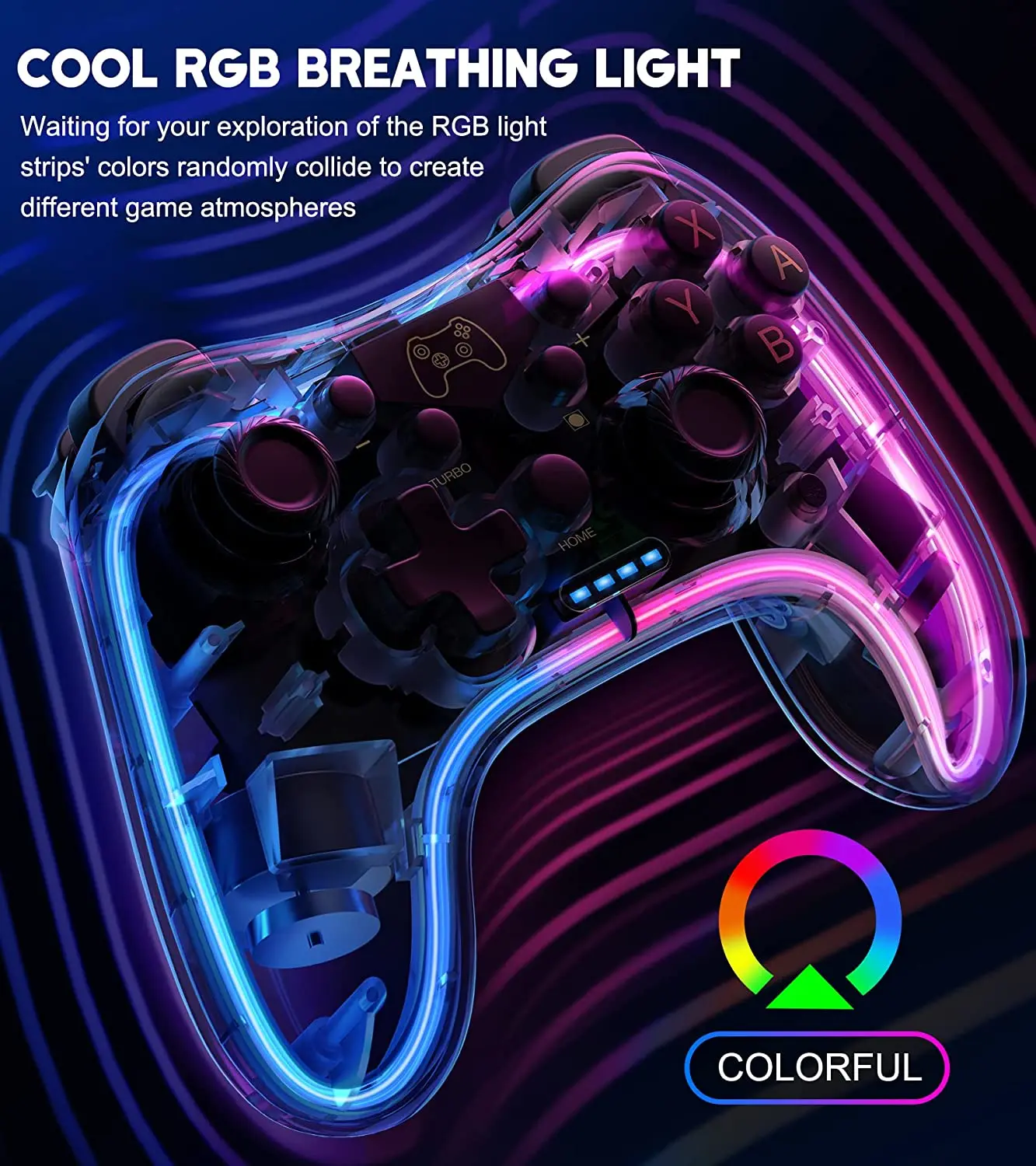 Controlador 7039 para interruptor con luces RGB, Turbo, función de despertador, compatible con multiplataforma y Control de aplicaciones, GamePad transparente - imagen 2