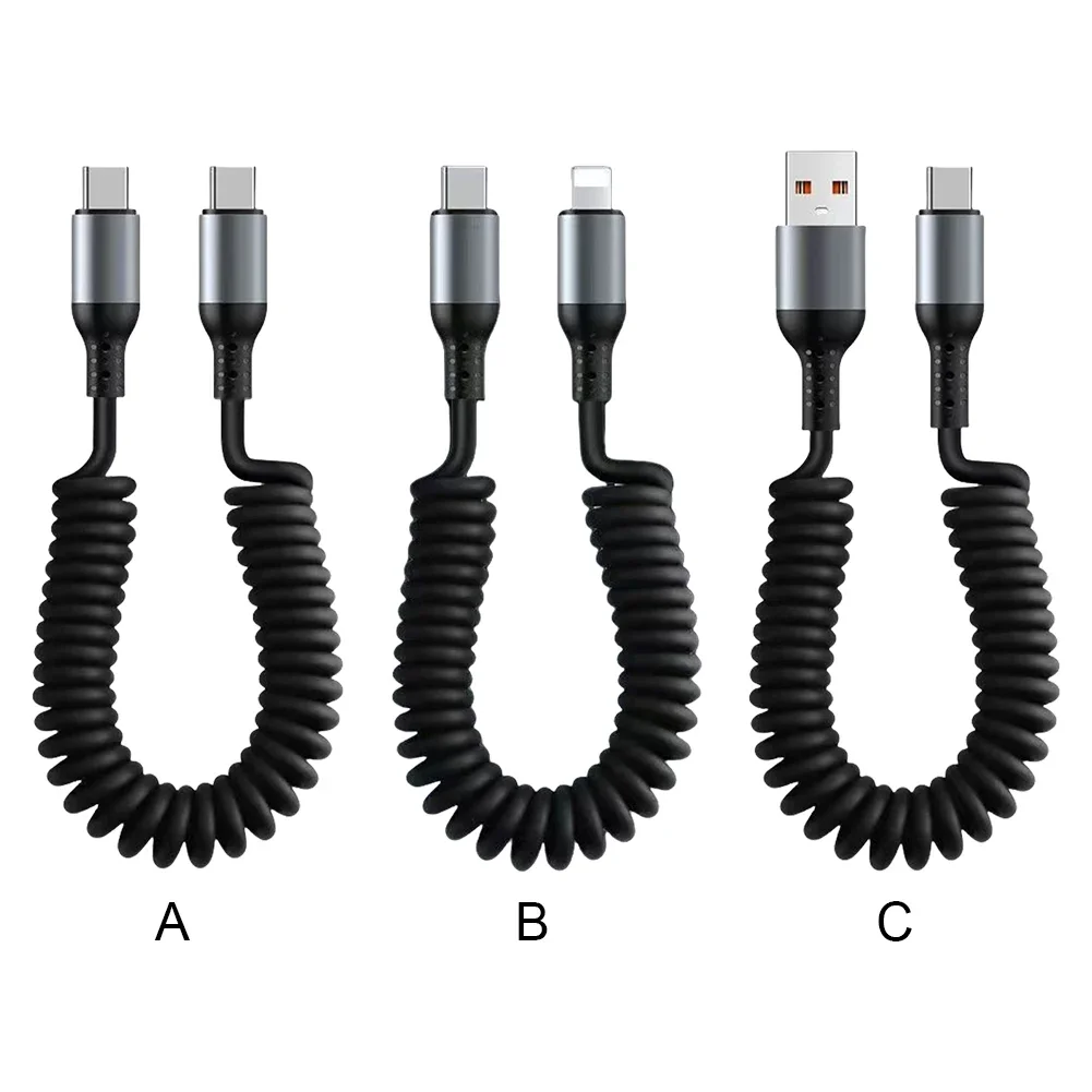 Cable de datos de carga rápida USB tipo C de 100/27W, Cable telescópico de carga rápida 6A USB C a tipo C para iPhone 15 14 13 12 - imagen 2