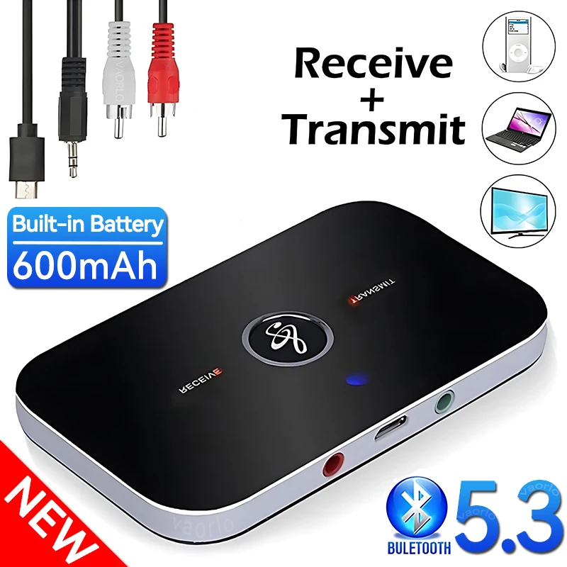 Receptor y transmisor de Audio B6 2 en 1 con Bluetooth 5,3, conector AUX de 3,5mm, RCA, USB, Dongle, adaptador inalámbrico de música para coche, PC, TV, auriculares - imagen 2