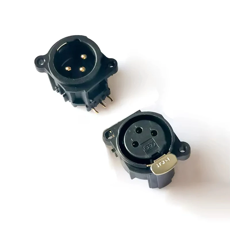 Conector XLR de 3 pines de plástico negro, conector macho/hembra, enchufe de altavoz con botón pulsador, 2 uds.