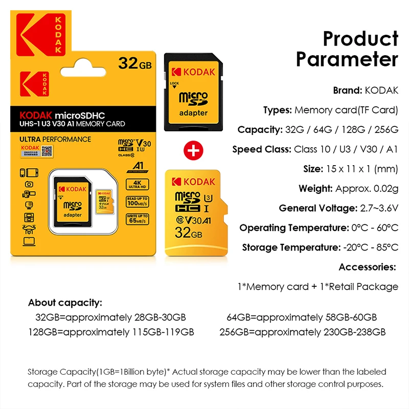 Tarjeta de memoria Kodak 512GB 256GB 128GB A1 4K tarjeta Micro SD 64GB 32GB U3 SDHC Microsd UHS-I C10 TF Trans Flash Microsd - imagen 4