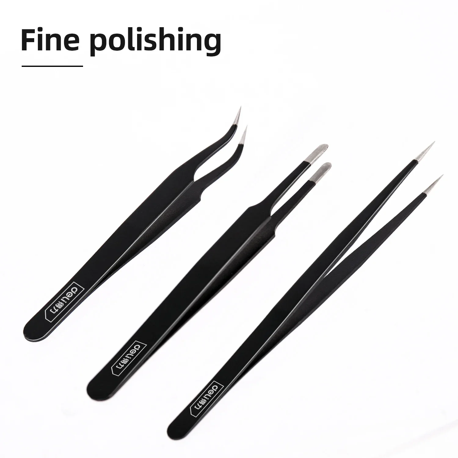 Deli pinzas de acero inoxidable, herramienta de mantenimiento profesional, afilada, curva y plana, tres en uno, herramienta de Maquillaje Artístico - imagen 4
