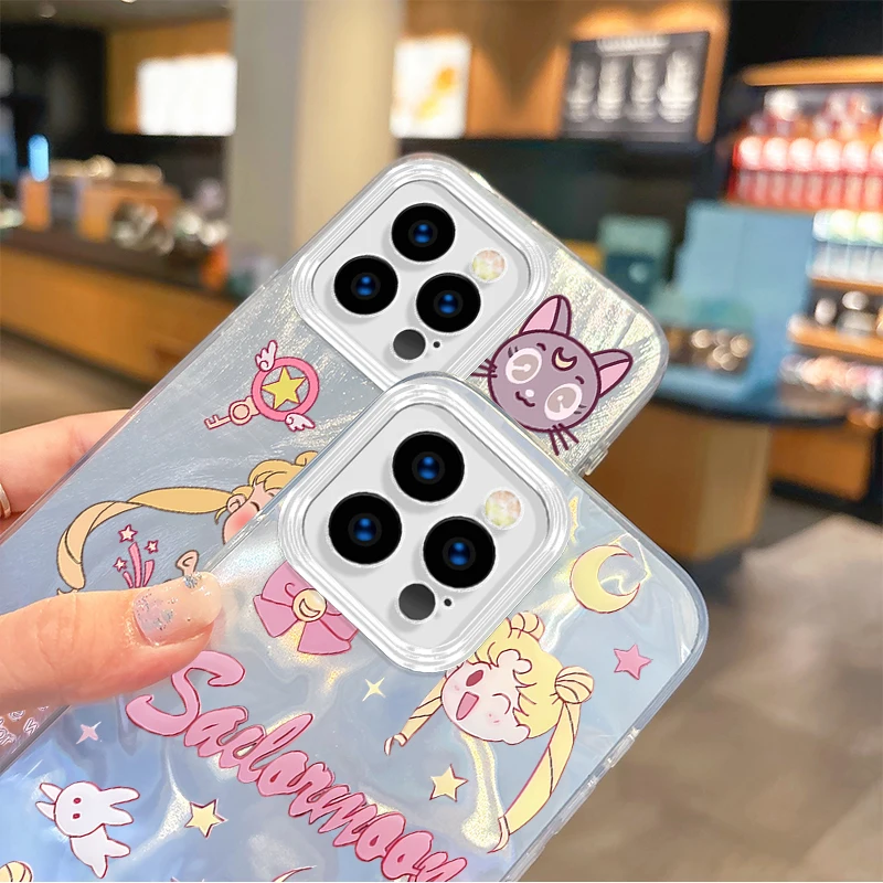 Lovely Sailor Moons funda de teléfono gradiente de Anime para iPhone 16, 15, 14, 13, 12, 11, 8, 7, 6 Pro Max Plus, XS, XR, fundas traseras duras a prueba de golpes - imagen 5