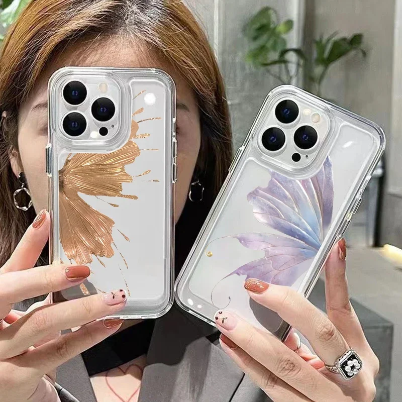 Funda de teléfono transparente de mariposa dorada INS de lujo para iPhone 15 Caaes iPhone 14 13 12 11 Pro Max XS XR X 7 8 Plus SE 2 2020 - imagen 3