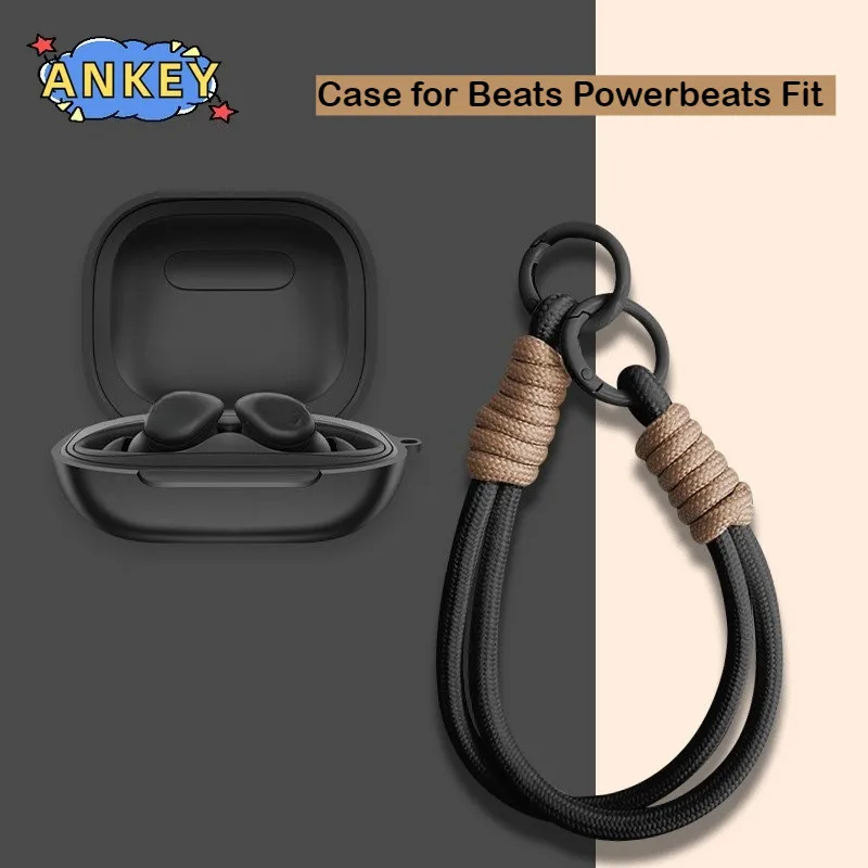 Para Beats Powerbeats Fit funda protectora de silicona suave portátil resistente a los arañazos carcasa con mosquetón cordón - imagen 3