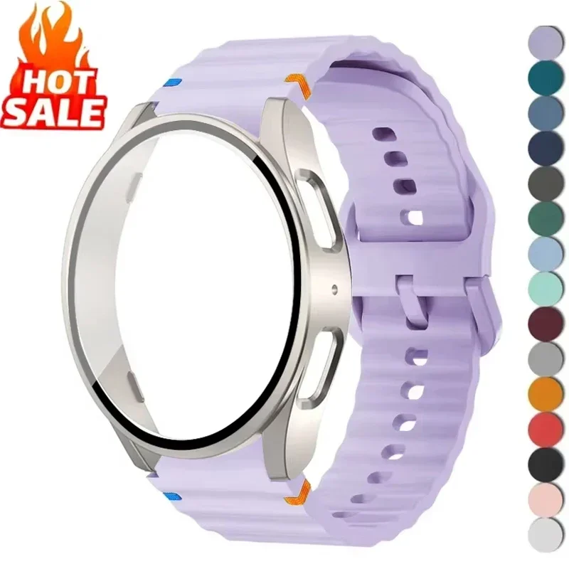 Funda + correa para Samsung Galaxy Watch 7 6 5 4 40mm 44mm accesorios cubierta protectora de PC parachoques Galaxy Watch 7 banda Original de silicona - imagen 3