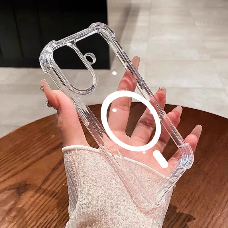 Fundas de teléfono magnéticas transparentes a prueba de golpes para For Apple iPhone 16, 15, 14, 13, 12, 11 Pro Max, For Magsafe, cubierta trasera de carga inalámbrica - imagen 4
