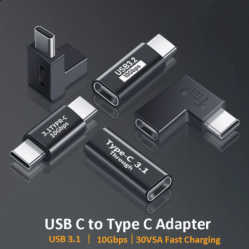 Adaptador USB C a tipo C USB3.1 GEN2, convertidor de codo, extensión de sincronización de datos, conector hembra a macho tipo C para PC, portátil y tableta