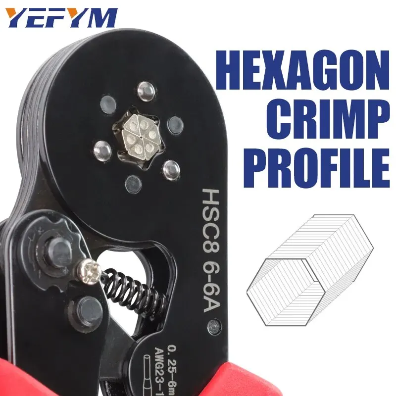 Herramientas de prensado de virola HSC8 6-6A, alicates de prensado de alambre Hexagonal autoajustable para reparación de circuitos eléctricos de 0,25-6 mm2 (AWG23-10) - imagen 4