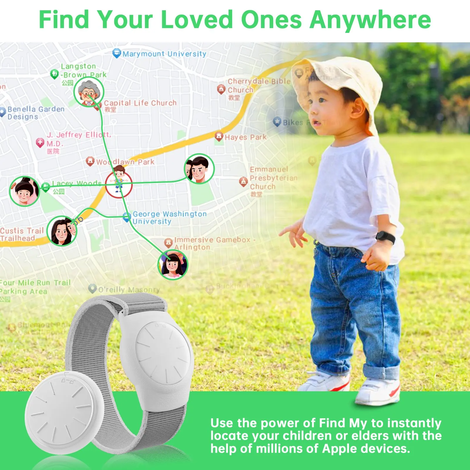 Pulsera impermeable rastreador GPS para niños (solo iOS) Adolescentes, necesidades especiales, rastreador en tiempo real funciona con la aplicación Find My (iOS solamente) - imagen 2