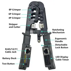 ZoeRax Crimpadora y Probador de Cables RJ45 RJ11 RJ12 – Todo en Uno