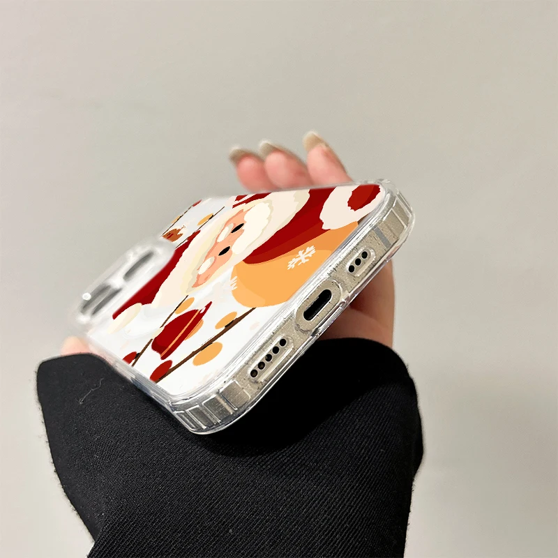 Bonita funda de carga inalámbrica de Papá Noel para iPhone 17 Air 16 E 15 14 Plus 13 12 Mini 11 Pro Max cubierta de borde de silicona transparente - imagen 4