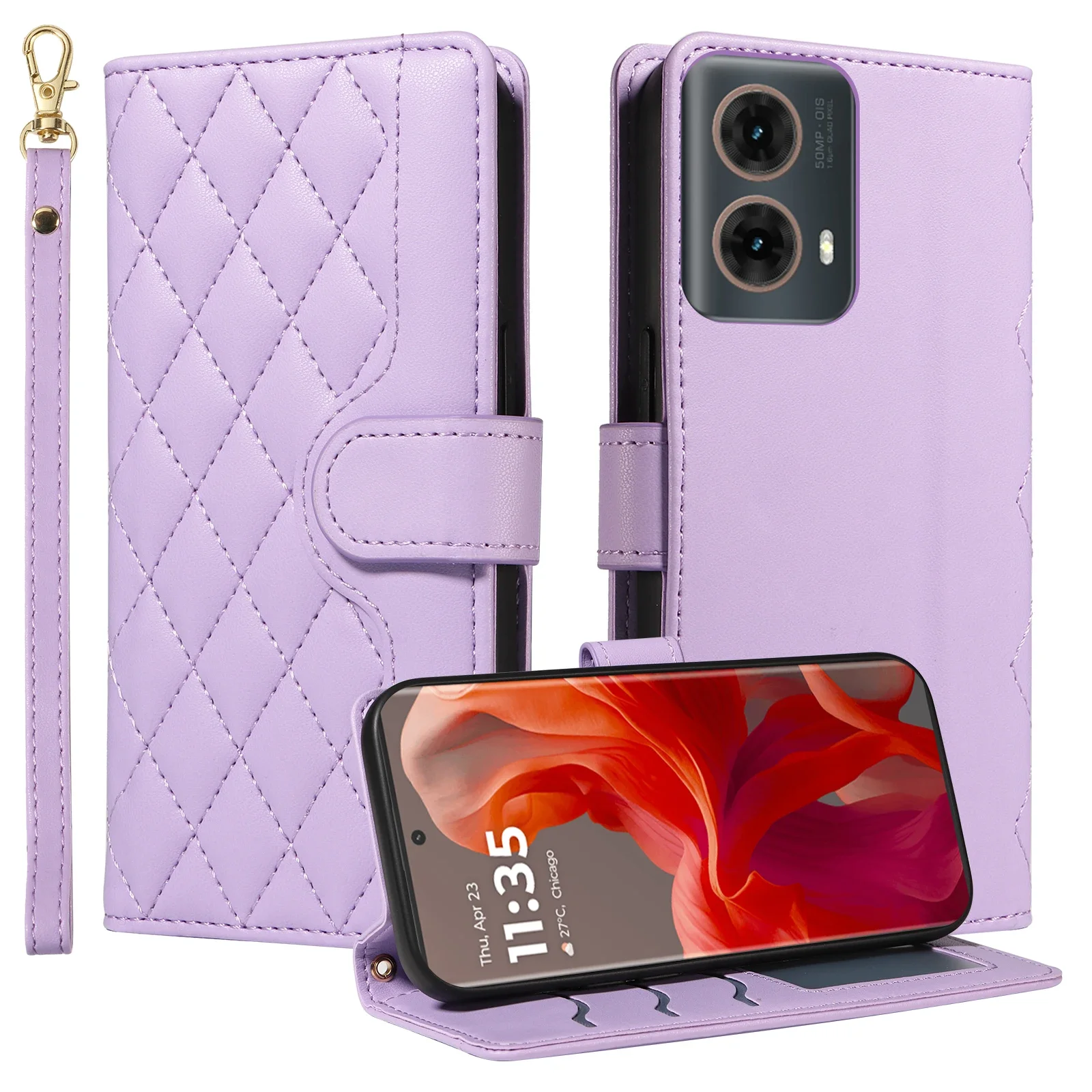 Funda de cuero con soporte para tarjetas cruzadas, cartera Solt para Moto G84, G85, G04, G24, G34, G73, G13, G23, Edge 40, NEO 50 Pro, E32, E13, E22 - imagen 2