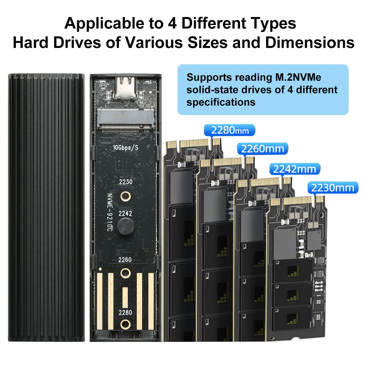 Caja NVMe M.2 de aluminio, sin herramientas, caja SSD para NVMe PCIe M-Key, caja SSD para 2280 2260 2242 2230 (Sata NO compatible) - imagen 5