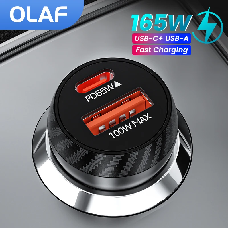 Olaf 165W QC3.0 USB C cargador de coche PD tipo C adaptador de cargador de teléfono de coche de carga súper rápida para iPhone 14 13 Samsung Huawei Xiaomi
