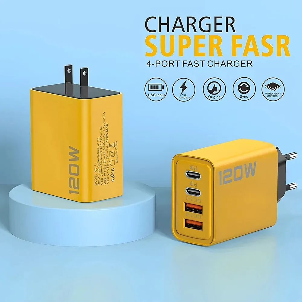 Cargador USB PD de 120W tipo C, cargador de pared con enchufe europeo/estadounidense de carga rápida para iPhone, Samsung, Xiaomi, adaptador de carga rápida 3,0 para teléfono móvil - imagen 3