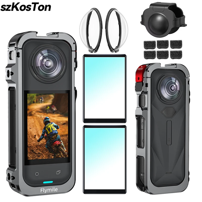 Funda protectora de aluminio para Insta360 X5, marco de cámara, jaula para conejos con cubierta de lente de silicona, zapata fría para accesorio Insta 360 X5 - imagen 2