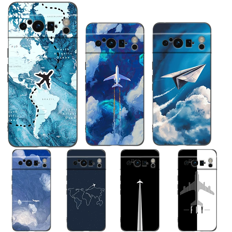 Funda de teléfono de avión para Google Pixel 9 8 7 6 Pro XL 8A 6A 7A 5G, funda negra de TPU suave a prueba de golpes
