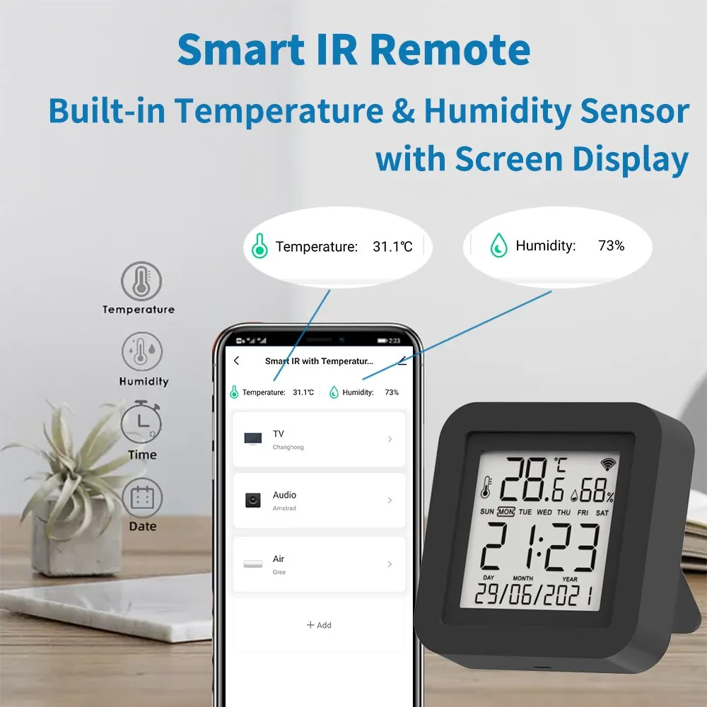 Tuya WiFi inteligente AC TV control remoto IR Universal con Sensor de temperatura humedad pantalla Alexa Google Home asistente de voz - imagen 4
