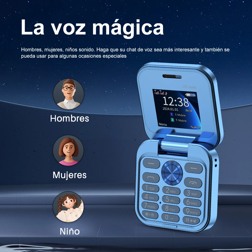 SERVO i17 Mini teléfono móvil con tapa pequeña, 2 SIM en espera, voz mágica, Radio FM, linterna, lista negra, teléfono plegable cuadrado pequeño de 1,77 pulgadas - imagen 2