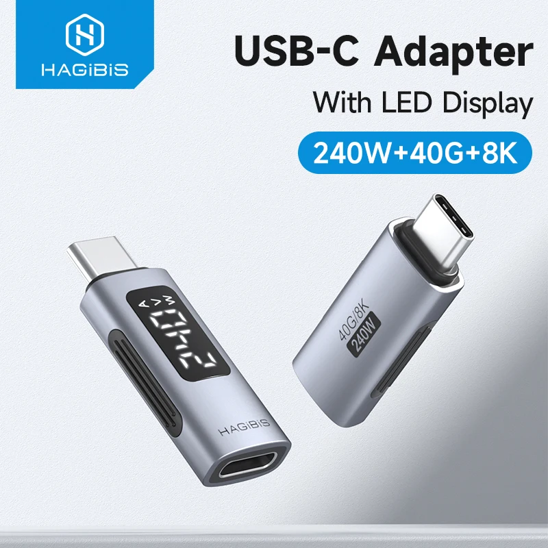 Hagibis pantalla LED 240W USB C adaptador tipo C a USB C conector USB4 40Gbps 8K @ 60Hz para Thunderbolt 4/3 iPhone 17 Macbook Pro - imagen 2