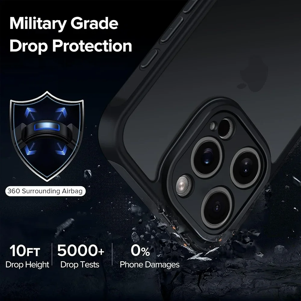 Funda resistente a prueba de golpes de grado militar para iPhone 15 16E 14 13 12 11 Pro Max Plus Mini transparente mate híbrido duro cubierta de PC suave - imagen 5