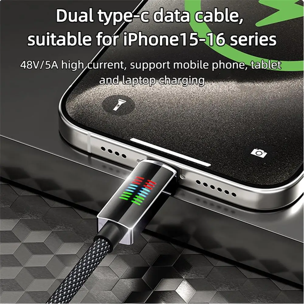 Cable de datos trenzado tipo C a USB C de 240W, Cable tipo C de carga rápida para MacBook iPhone 15 16 Samsung Xiaomi carplay LED - imagen 3
