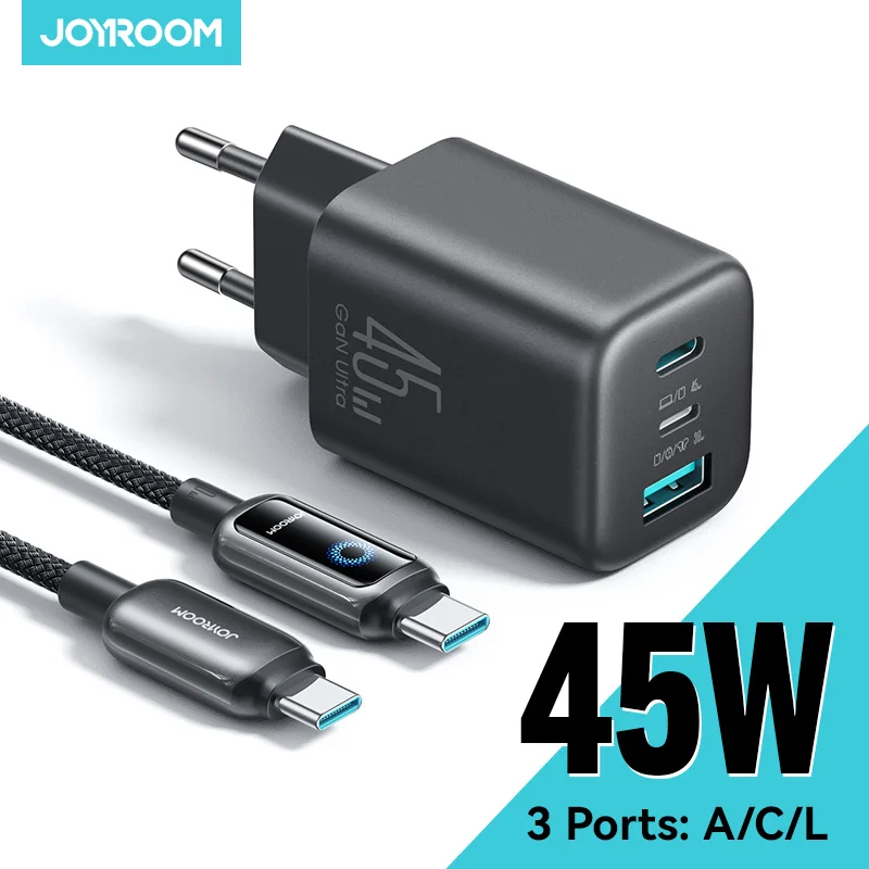 Joyroom 45W USB C/L/A cargador Mini cargador de pared adaptador UE Reino Unido cargador de teléfono para iPhone auricular cargador de teléfono móvil TO1