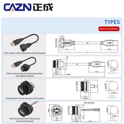 Conector roscado impermeable, macho a macho, hembra, enchufe recto overmolded, 0,3 M, 0,5 m, 1 m, 2 m, 3 M