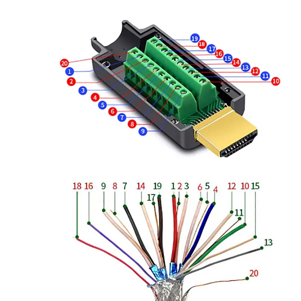 1 Uds Compatible con HDMI 2,0 conector macho terminales de ruptura sin soldadura/soldadura Modular ordenador TV enchufe de vídeo con carcasa - imagen 3