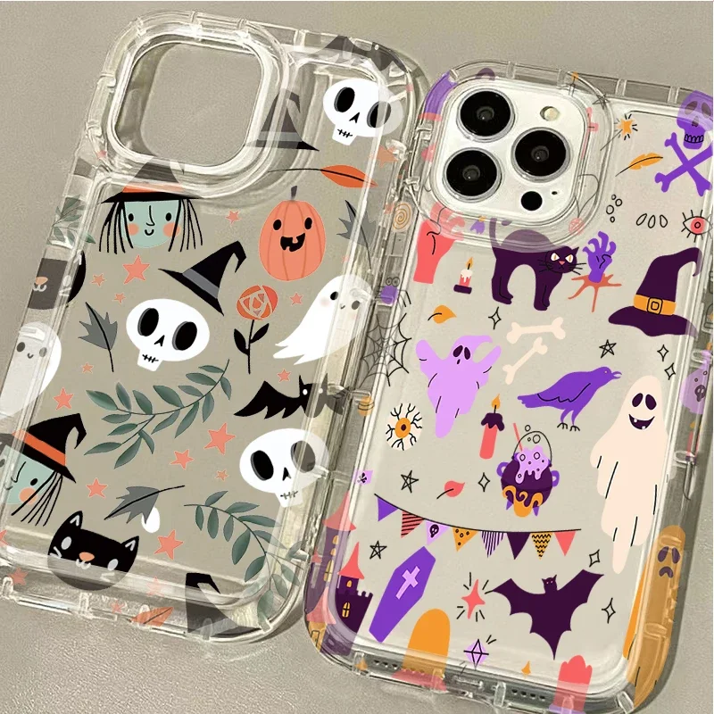 Funda transparente con dibujos animados de Halloween para VIVO S15, V20, V21, V23, V23E, V25, V27, V27E, V29, V40, 5G Pro, Airbag, cubierta a prueba de golpes - imagen 2