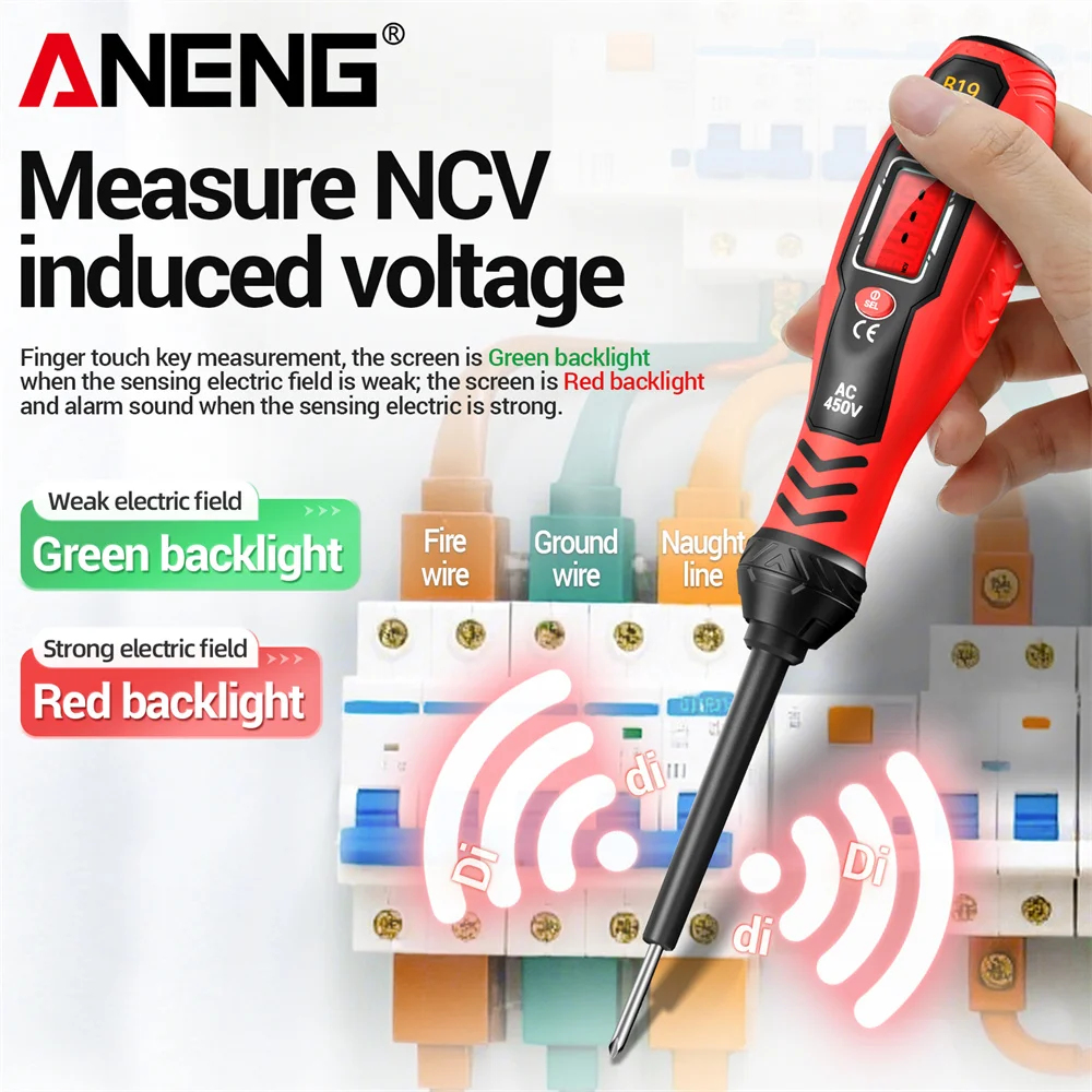 ANENG B19 bolígrafo destornillador cruzado/plano pequeño lápiz de prueba de mano detección sin contacto 30-1000V buscador de punto de interrupción de zumbador de voltaje - imagen 5