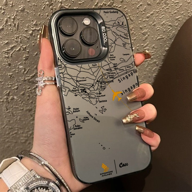 Funda IMD plateada con diseño de ruta de avión inspirada en viajes para Xiaomi Redmi Note 14 13 12 11 10 Pro Plus 5G 12S 11 Redmi 14C 13