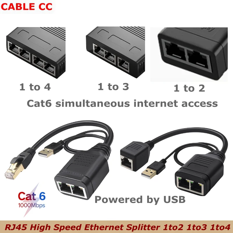 Divisor Ethernet 1 a 3 1 a 2 1 a 4 conmutador Ethernet de Internet CAT6 RJ45 convertidor adaptador divisor de redes hembra 1000Mbps