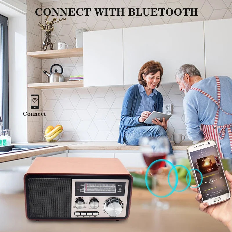 Radio clásica antigua con altavoz Bluetooth: receptor FM/AM/SW de banda completa, reproducción de tarjeta USB/TF con control remoto - imagen 4