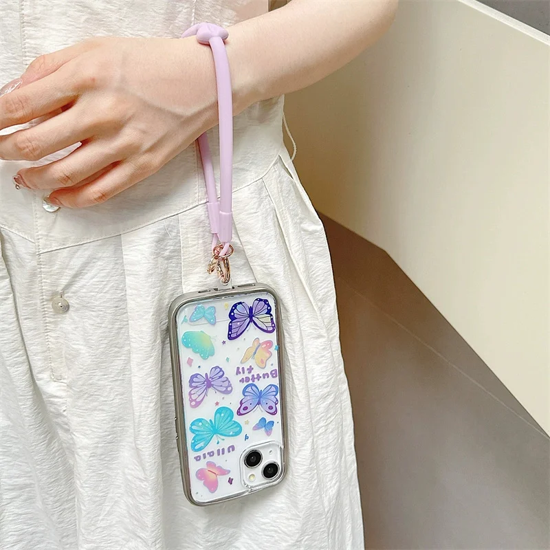 Pulsera con cordón para teléfono móvil, correa de muñeca antipérdida de silicona, estilo bonito con lazo, llave desmontable Universal con parche transparente - imagen 3