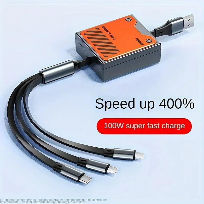 Cable de carga rápida multi USB 3 en 1, Cable cargador retráctil de 100w tipo C para iphone 14, 13, 12, 11 pro Max, Xiaomi y Samsung