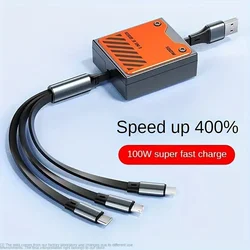 Cable cargador retráctil 100W 3 en 1 USB-C para iPhone Xiaomi Samsung