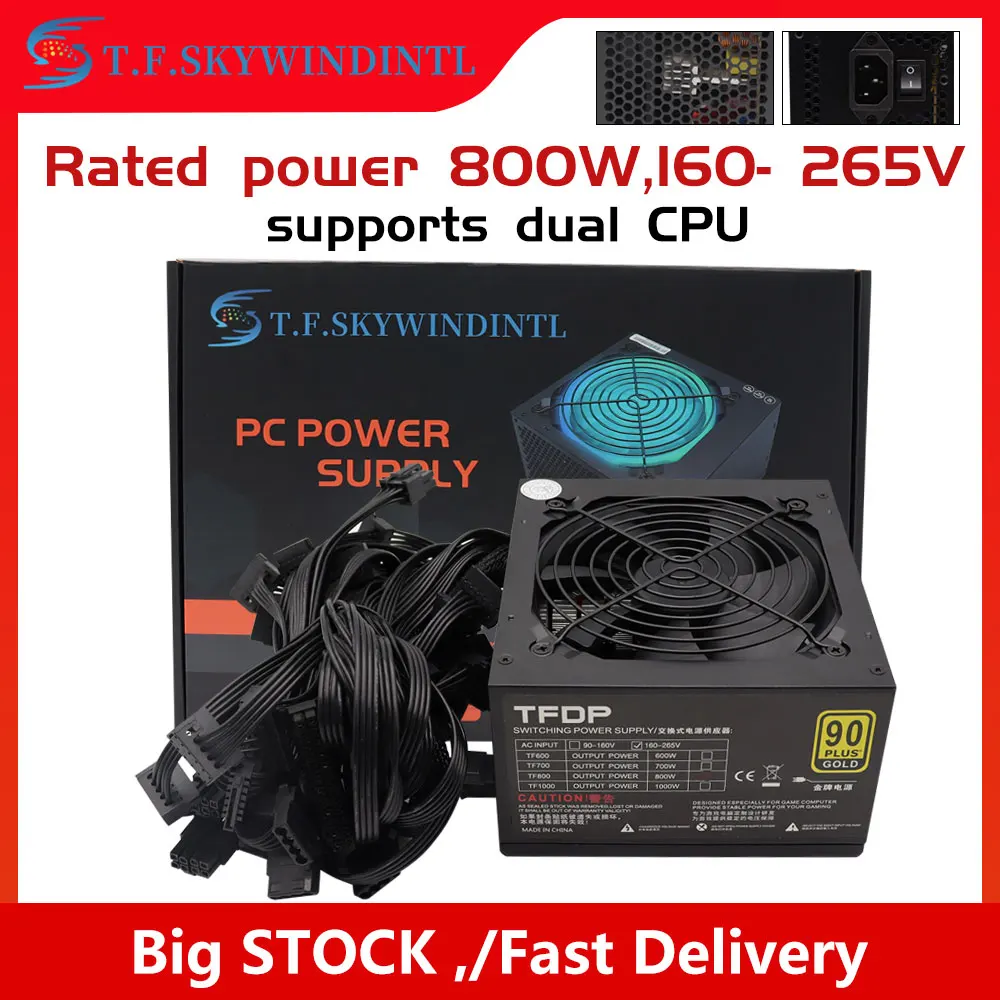 Fuente de alimentación ATX de 800W para ordenador, silenciosa y eficiente para juegos, PC, construcción de 110v, 220v, jugador competitivo, 80PLUS, 110V, 220V